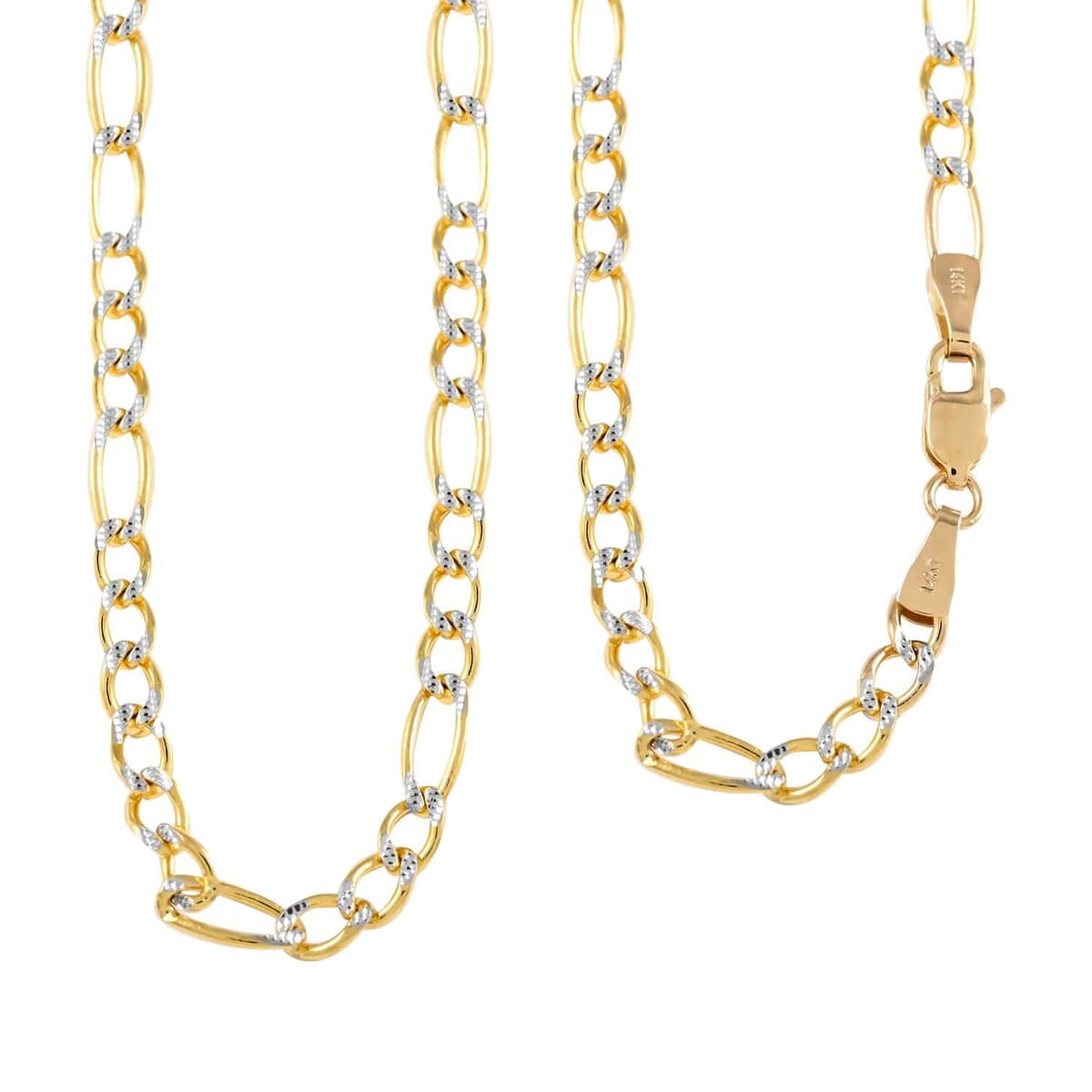 Maestro Gold Collection Italian 10K Yellow & White Gold Pave Figaro Necklace | Dual Tone Gold Figaro Chain Necklace | 18 Inches Chain Necklace | Gold Jewelry For Her 6.80 Grams image number 0