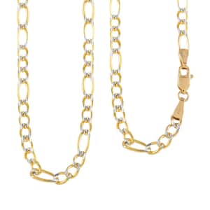 Maestro Gold Collection Italian 10K Yellow & White Gold Pave Figaro Necklace | Dual Tone Gold Figaro Chain Necklace | 18 Inches Chain Necklace | Gold Jewelry For Her 6.80 Grams