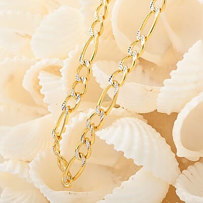 Maestro Gold Collection Italian 10K Yellow & White Gold Pave Figaro Necklace | Dual Tone Gold Figaro Chain Necklace | 18 Inches Chain Necklace | Gold Jewelry For Her 6.80 Grams
