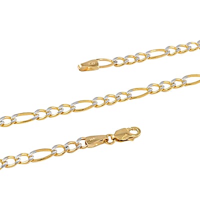 Maestro Gold Collection Italian 10K Yellow & White Gold Pave Figaro Necklace | Dual Tone Gold Figaro Chain Necklace | 18 Inches Chain Necklace | Gold Jewelry For Her 6.80 Grams