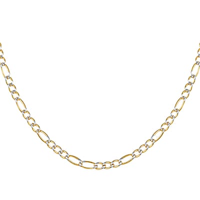 Maestro Gold Collection Italian 10K Yellow & White Gold Pave Figaro Necklace | Dual Tone Gold Figaro Chain Necklace | 18 Inches Chain Necklace | Gold Jewelry For Her 6.80 Grams