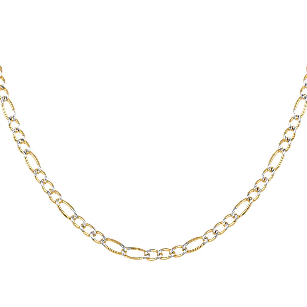 Maestro Gold Collection Italian 10K Yellow & White Gold Pave Figaro Necklace | Dual Tone Gold Figaro Chain Necklace | 18 Inches Chain Necklace | Gold Jewelry For Her 6.80 Grams image number 3