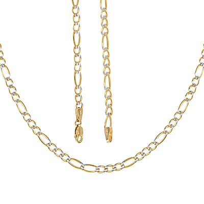 Maestro Gold Collection Italian 10K Yellow & White Gold Pave Figaro Necklace | Dual Tone Gold Figaro Chain Necklace | 18 Inches Chain Necklace | Gold Jewelry For Her 6.80 Grams