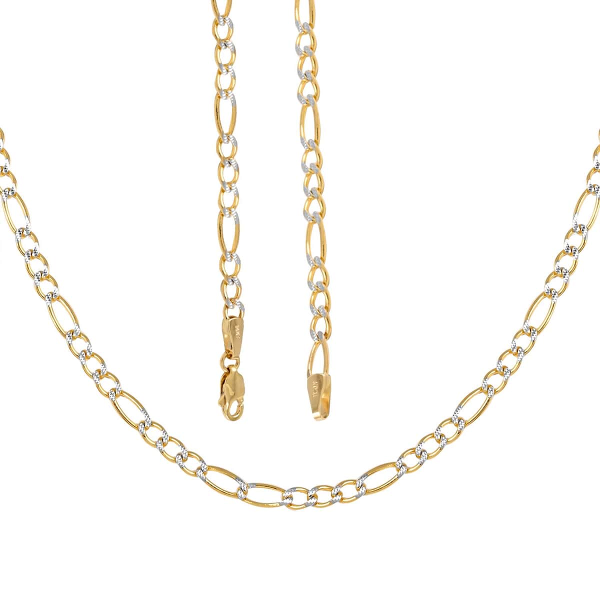 Maestro Gold Collection Italian 10K Yellow & White Gold Pave Figaro Necklace | Dual Tone Gold Figaro Chain Necklace | 18 Inches Chain Necklace | Gold Jewelry For Her 6.80 Grams image number 4
