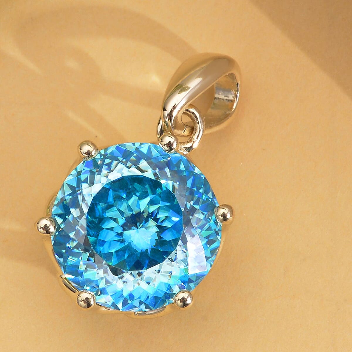 Luxoro 10K Yellow Gold Portuguese Cut 161 Facet Blue Moissanite Solitaire Pendant 3.80 ctw image number 1