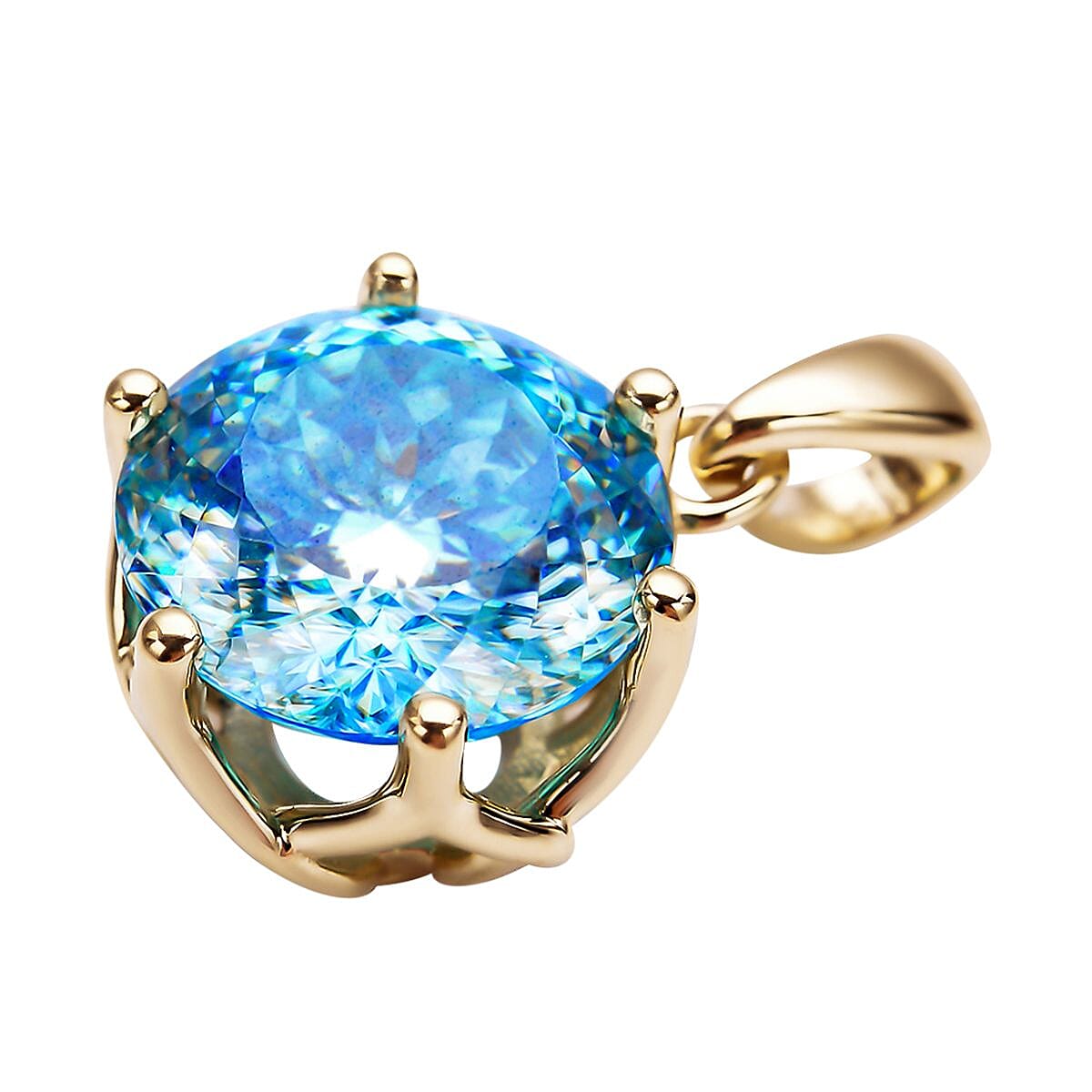 Luxoro 10K Yellow Gold Portuguese Cut 161 Facet Blue Moissanite Solitaire Pendant 3.80 ctw image number 2
