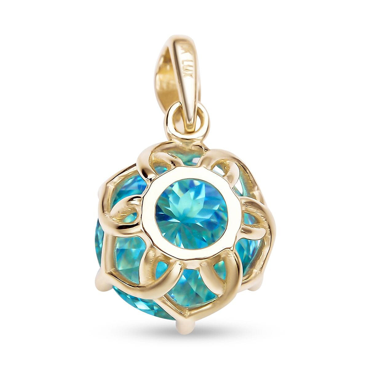 Luxoro 10K Yellow Gold Portuguese Cut 161 Facet Blue Moissanite Solitaire Pendant 3.80 ctw image number 3