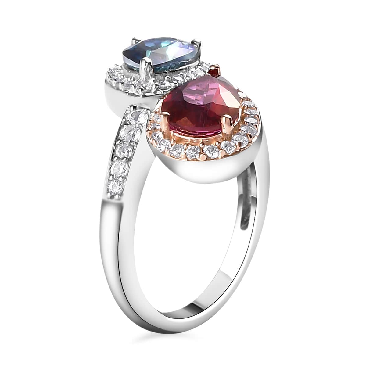 Brazilian Periwinkle Bloom Petalite, Brazilian Pink Petalite and Natural White Zircon Bypass Ring in Vermeil Yellow Gold and Platinum Over Sterling Silver (Size 10.0) 2.60 ctw image number 3