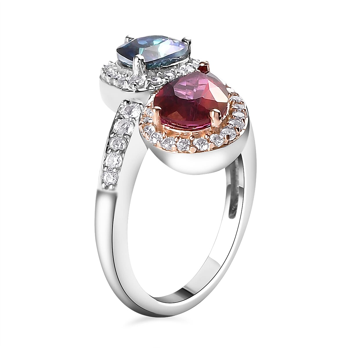 Brazilian Periwinkle Bloom Petalite, Brazilian Pink Petalite and Natural White Zircon Bypass Ring in Vermeil Yellow Gold and Platinum Over Sterling Silver (Size 5.0) 2.60 ctw image number 3