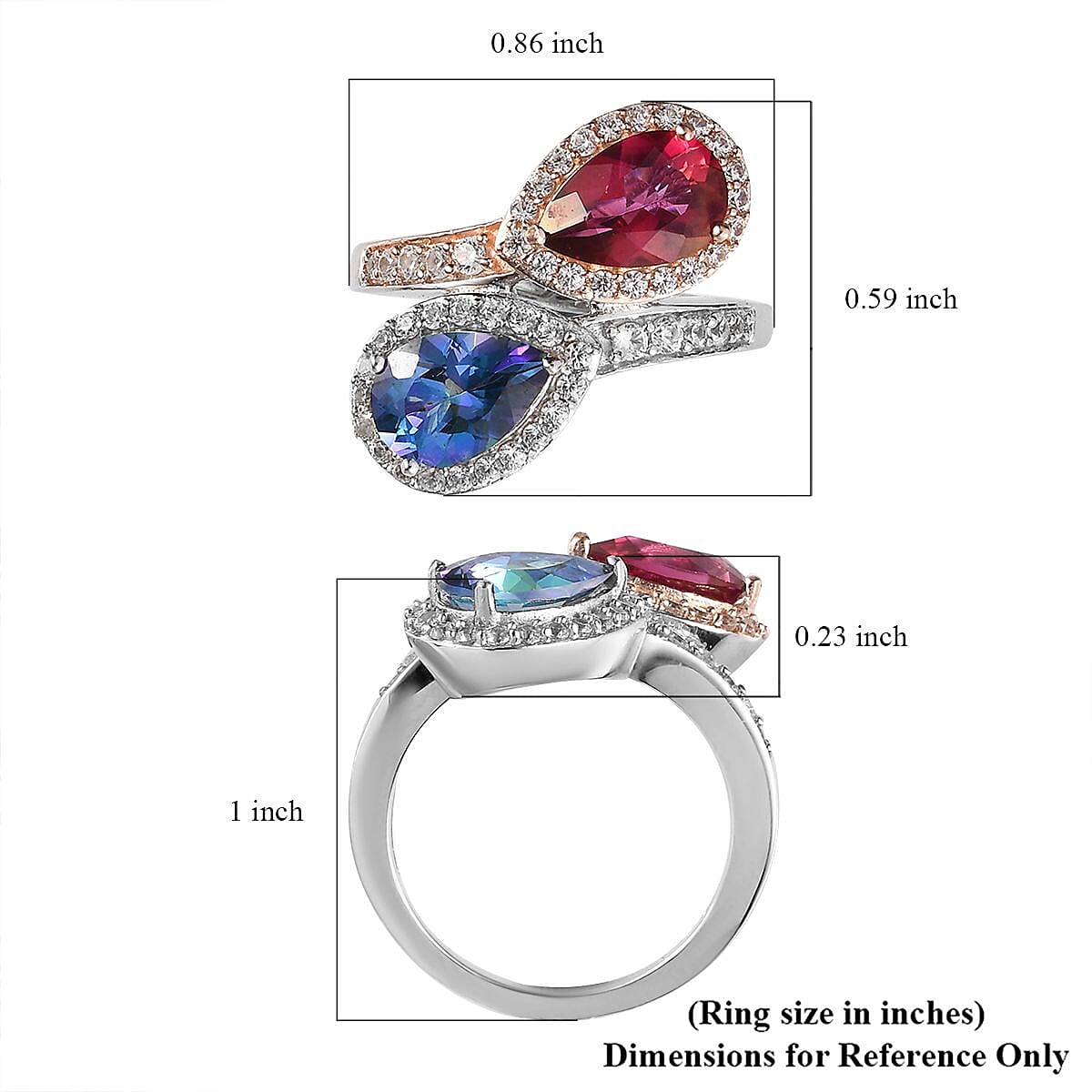 Brazilian Periwinkle Bloom Petalite, Brazilian Pink Petalite and Natural White Zircon Bypass Ring in Vermeil Yellow Gold and Platinum Over Sterling Silver (Size 5.0) 2.60 ctw image number 5