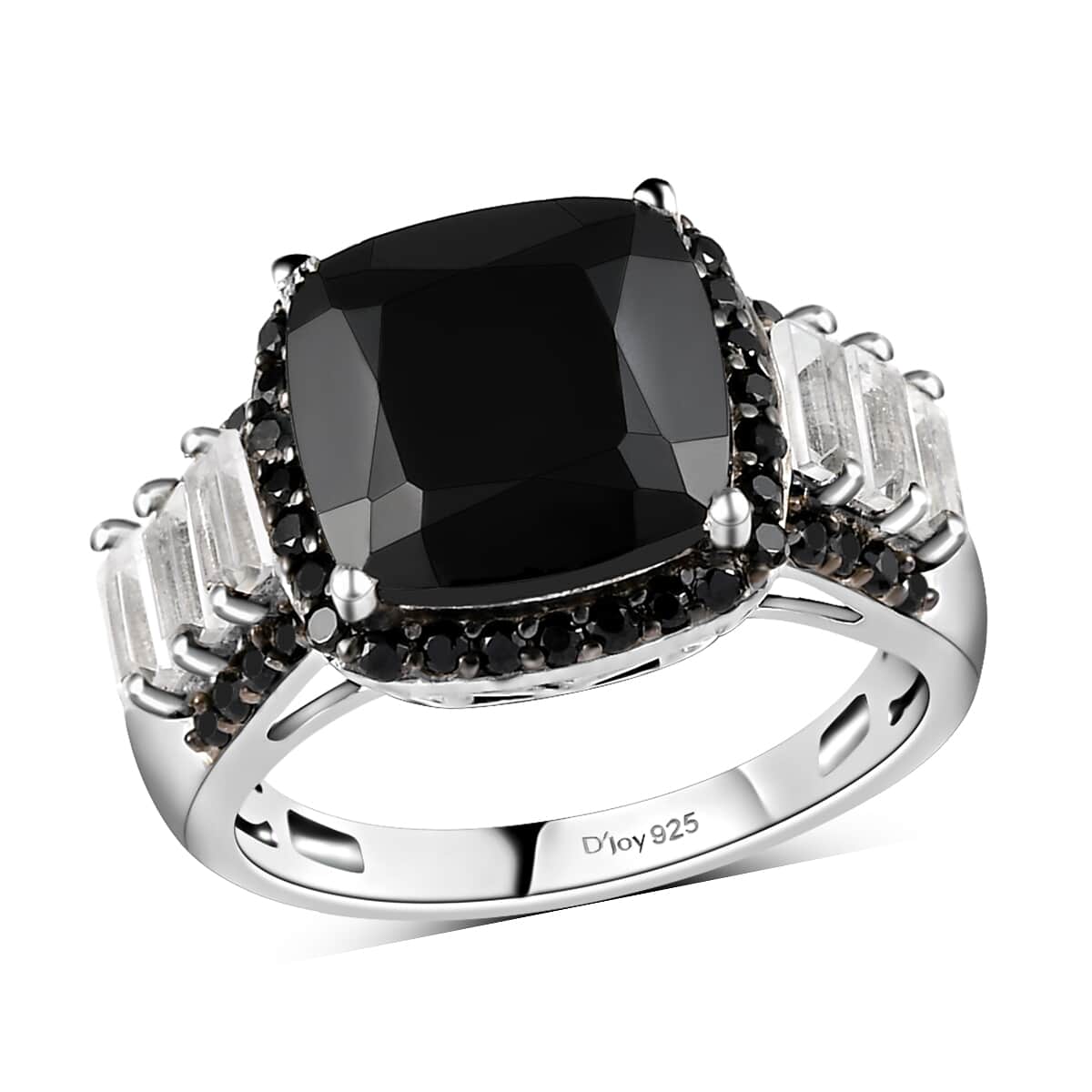 Thai Black Spinel and White Topaz Ring in Rhodium and Platinum Over Sterling Silver (Size 10.0) 7.00 ctw image number 0