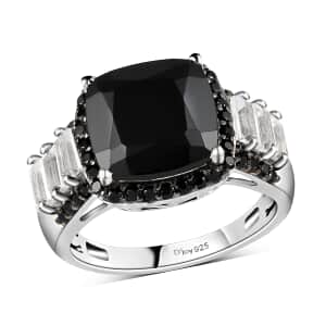 Thai Black Spinel and White Topaz Ring in Rhodium and Platinum Over Sterling Silver (Size 10.0) 7.00 ctw