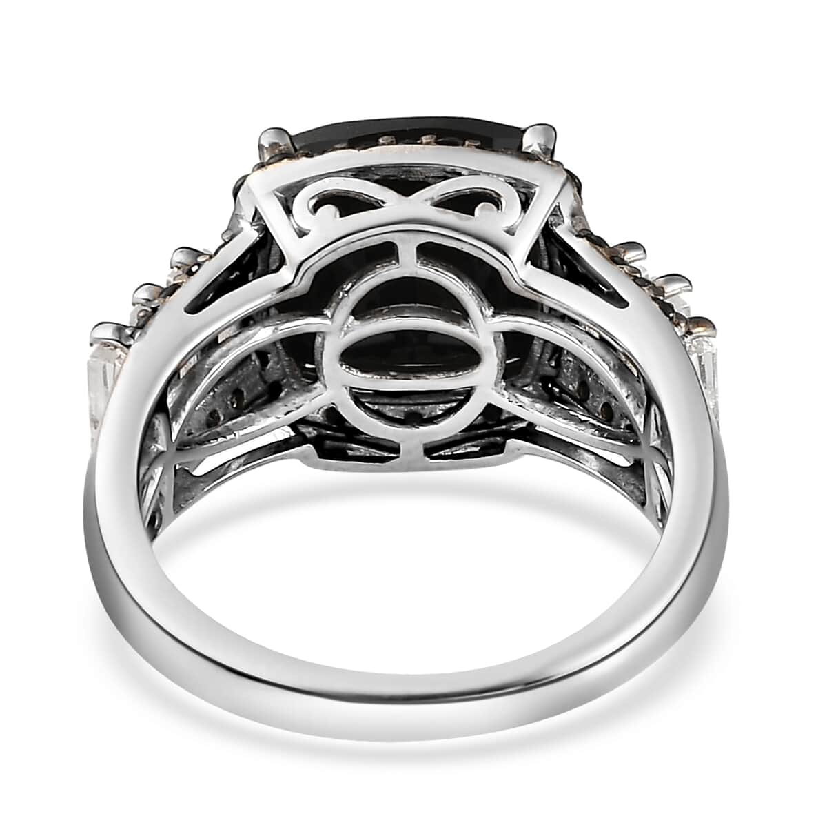 Thai Black Spinel and White Topaz Ring in Rhodium and Platinum Over Sterling Silver (Size 10.0) 7.00 ctw image number 4