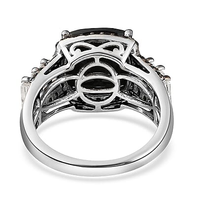 Thai Black Spinel and White Topaz Ring in Rhodium and Platinum Over Sterling Silver (Size 10.0) 7.00 ctw