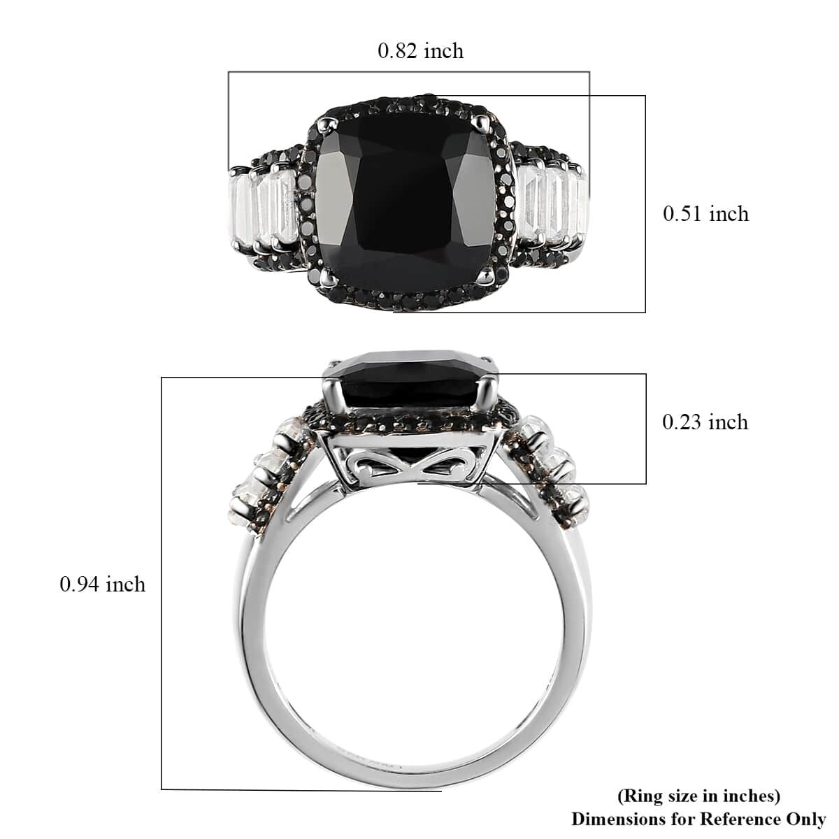 Thai Black Spinel and White Topaz Ring in Rhodium and Platinum Over Sterling Silver (Size 10.0) 7.00 ctw image number 5