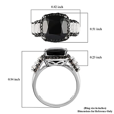 Thai Black Spinel and White Topaz Ring in Rhodium and Platinum Over Sterling Silver (Size 10.0) 7.00 ctw