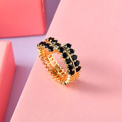 Thai Black Spinel Band Ring in Vermeil Yellow Gold Over Sterling Silver (Size 10.0) 1.65 ctw