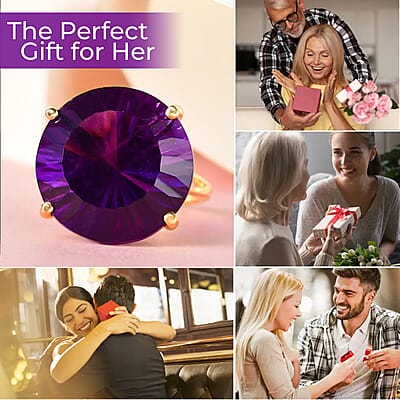 Premium Amethyst Ring in Vermeil Yellow Gold Over Sterling Silver, Concave Cut Amethyst, Silver Solitaire Ring, Engagement Rings For Her 22.75 ctw (Size 10)