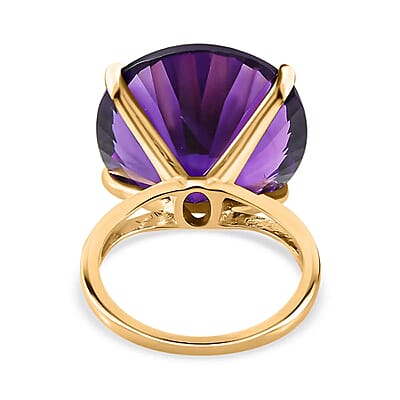 Premium Amethyst Ring in Vermeil Yellow Gold Over Sterling Silver, Concave Cut Amethyst, Silver Solitaire Ring, Engagement Rings For Her 22.75 ctw (Size 10)