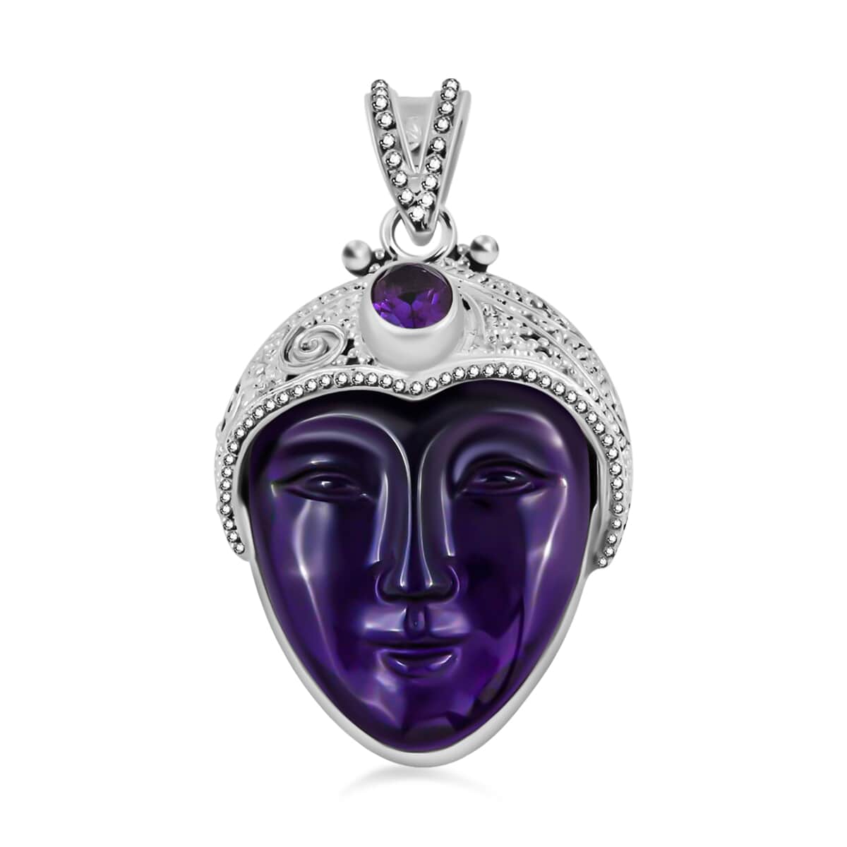 Sajen Silver African Amethyst Pendant, Carved Amethyst Pendant, Sterling Silver Pendant 33.85 ctw image number 0