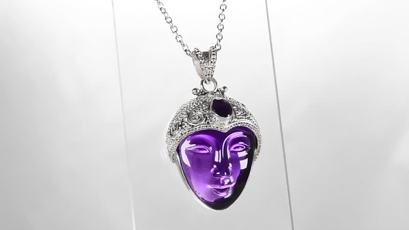 Sajen Silver African Amethyst Pendant, Carved Amethyst Pendant, Sterling Silver Pendant 33.85 ctw