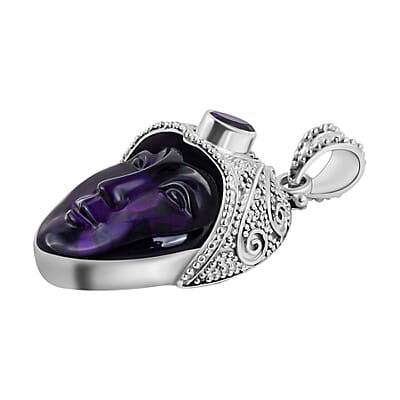 Sajen Silver African Amethyst Pendant, Carved Amethyst Pendant, Sterling Silver Pendant 33.85 ctw