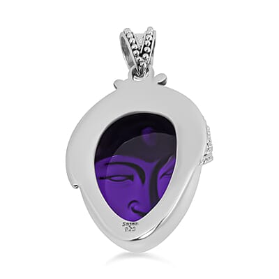 Sajen Silver African Amethyst Pendant, Carved Amethyst Pendant, Sterling Silver Pendant 33.85 ctw