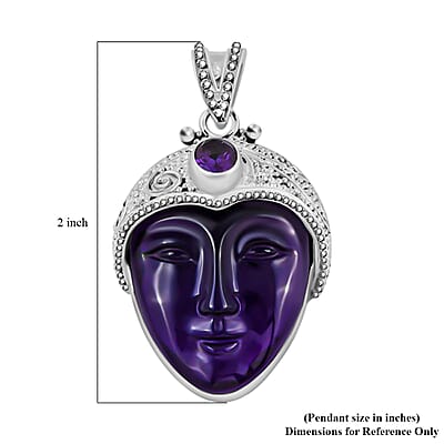 Sajen Silver African Amethyst Pendant, Carved Amethyst Pendant, Sterling Silver Pendant 33.85 ctw