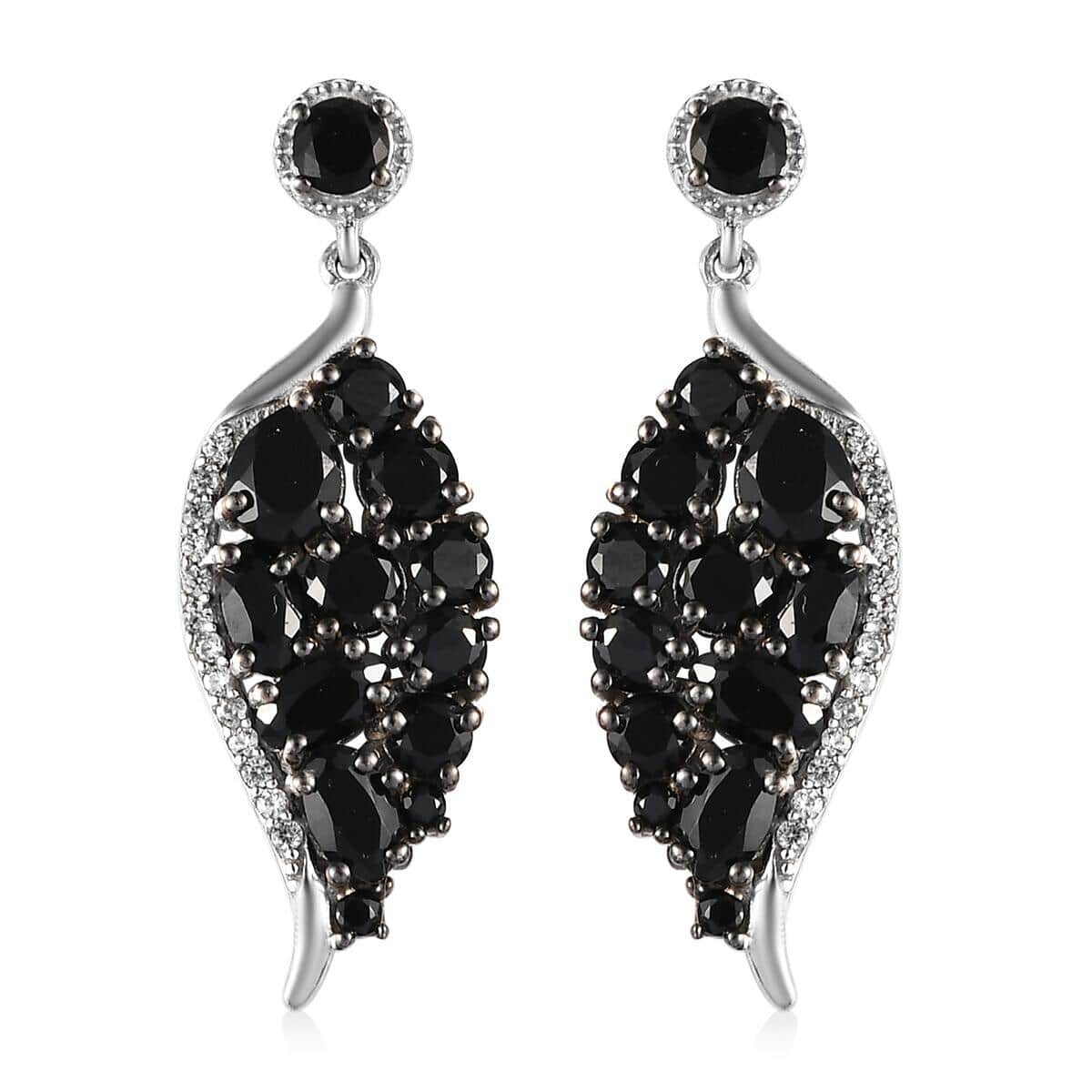 Thai Black Spinel and Natural White Zircon Dangling Earrings in Platinum Over Sterling Silver 6.00 ctw image number 0