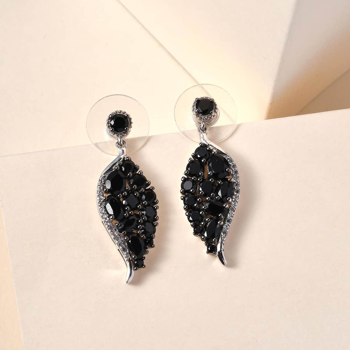 Thai Black Spinel and Natural White Zircon Dangling Earrings in Platinum Over Sterling Silver 6.00 ctw image number 1