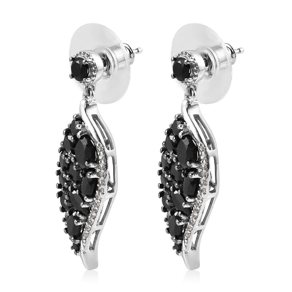 Thai Black Spinel and Natural White Zircon Dangling Earrings in Platinum Over Sterling Silver 6.00 ctw image number 3