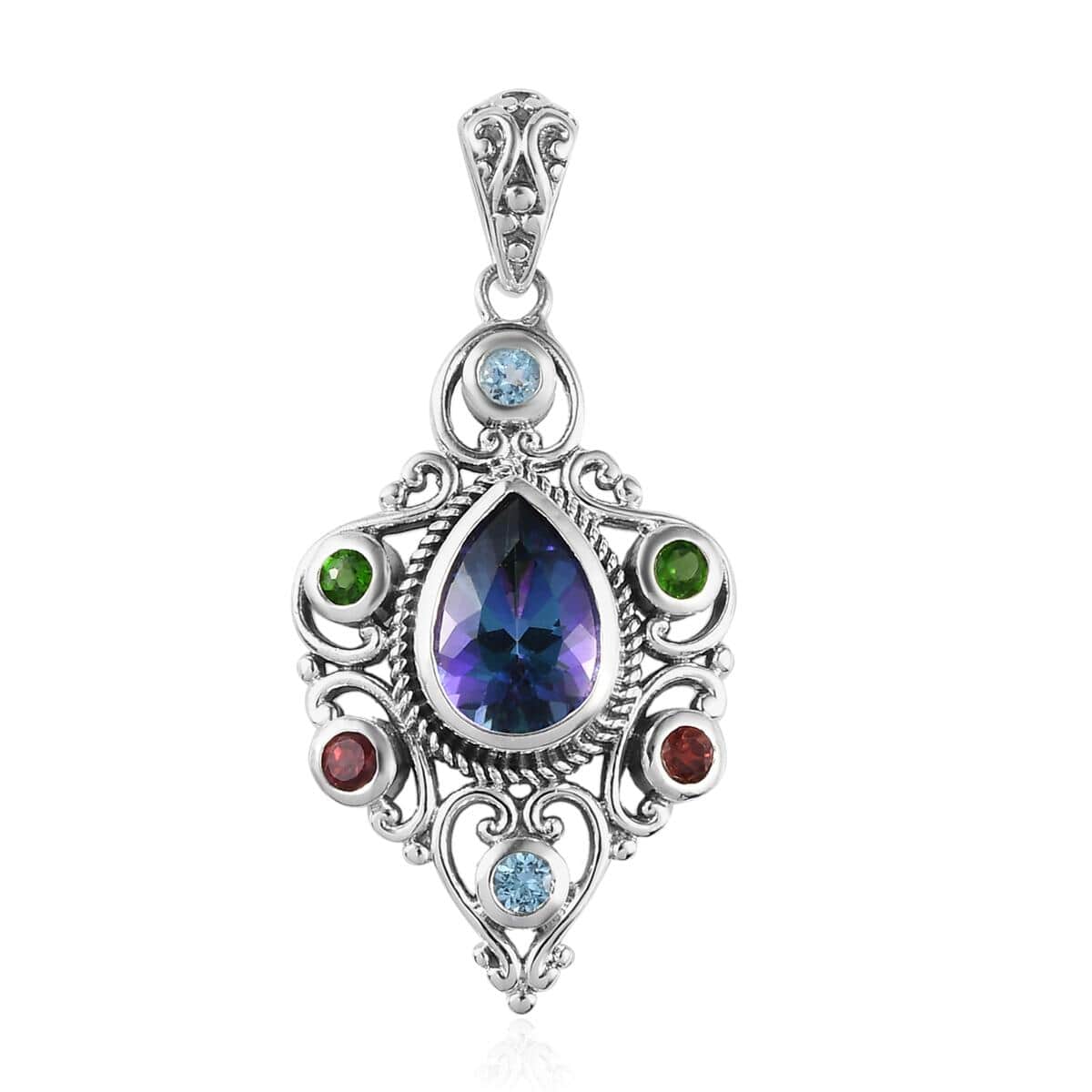 Brazilian Periwinkle Bloom Petalite and Multi Gemstone Pendant in Sterling Silver 2.00 ctw image number 0