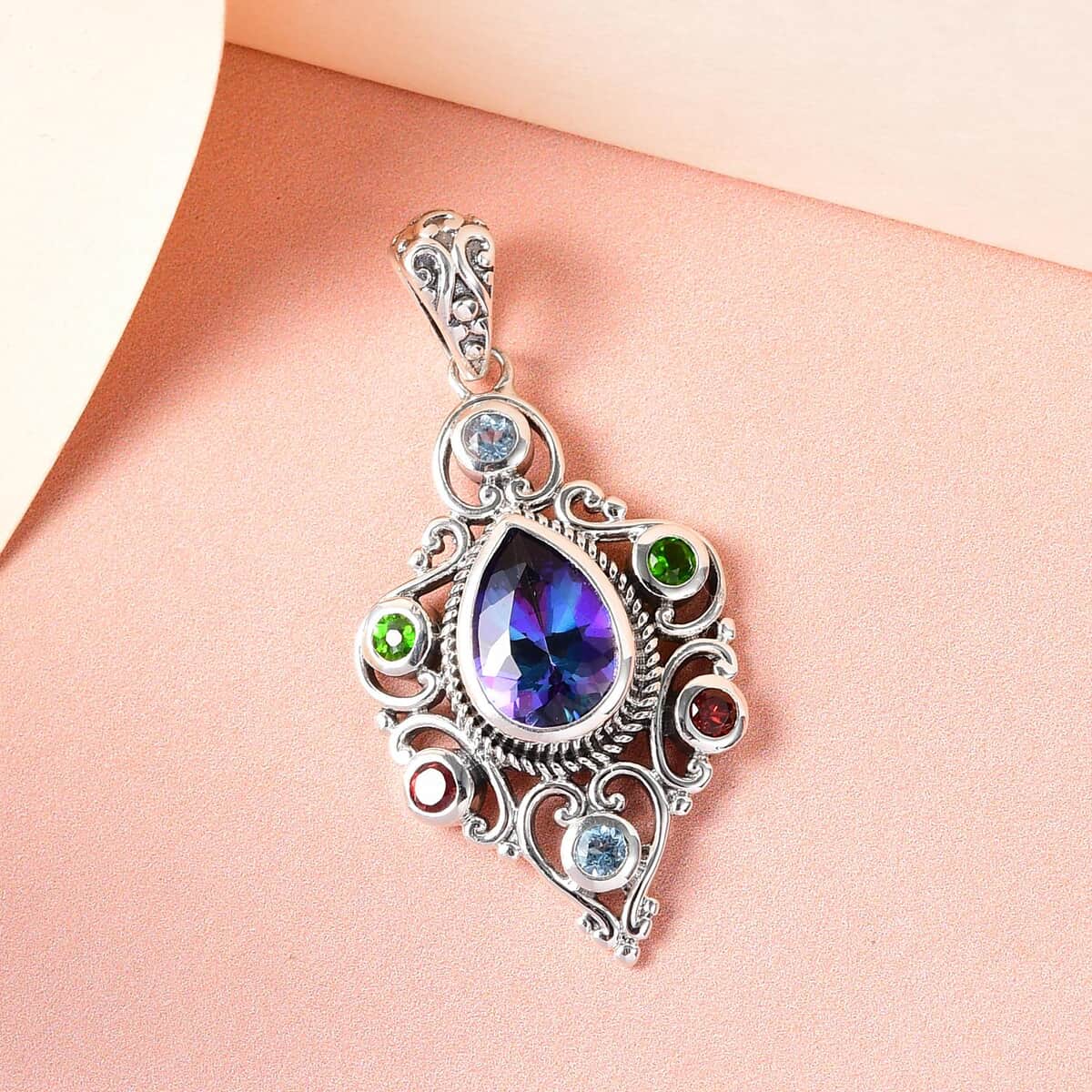 Brazilian Periwinkle Bloom Petalite and Multi Gemstone Pendant in Sterling Silver 2.00 ctw image number 1