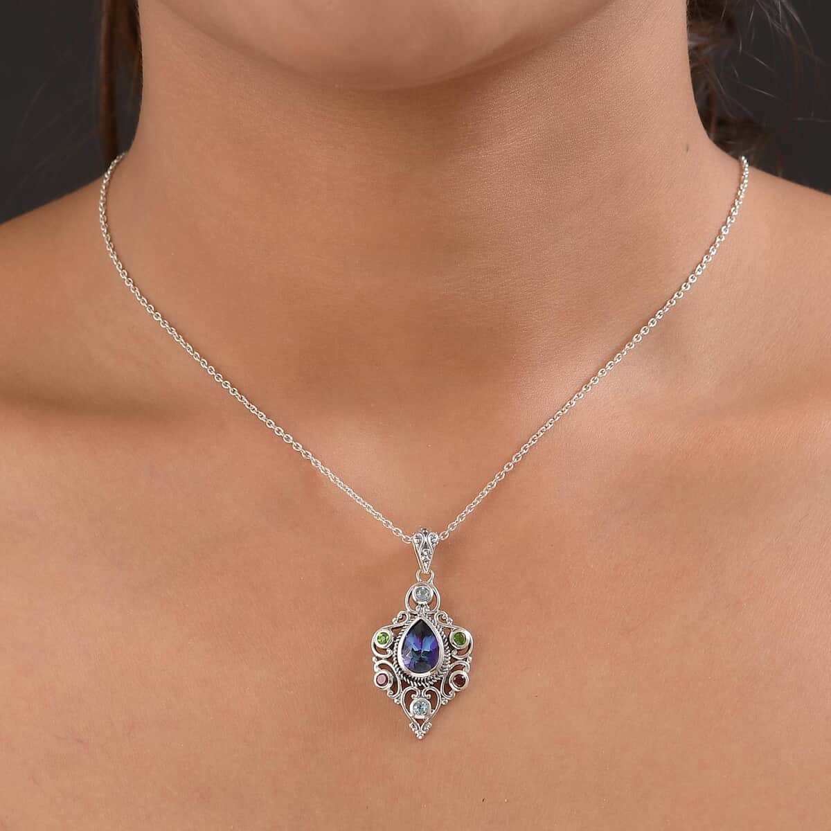 Brazilian Periwinkle Bloom Petalite and Multi Gemstone Pendant in Sterling Silver 2.00 ctw image number 2