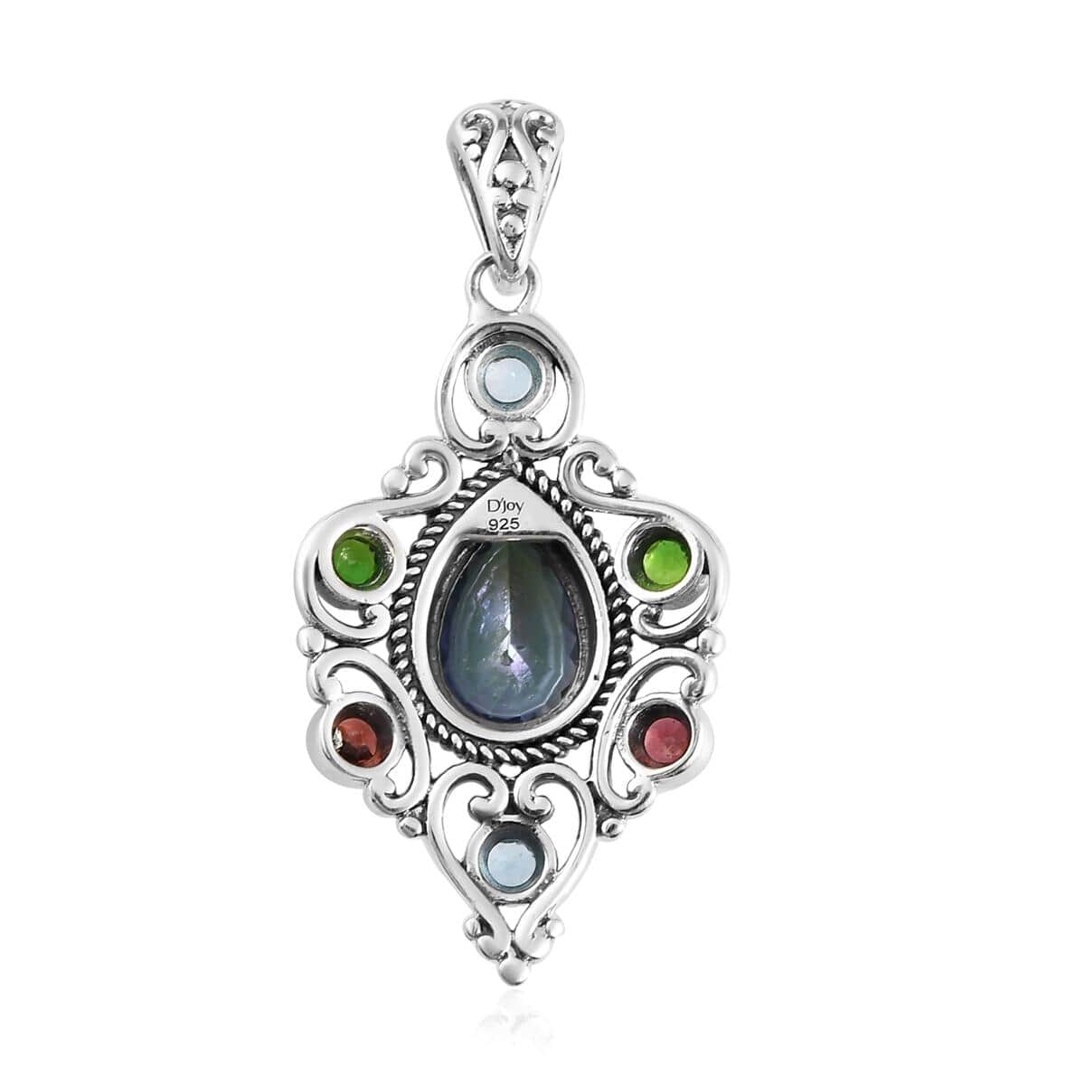 Brazilian Periwinkle Bloom Petalite and Multi Gemstone Pendant in Sterling Silver 2.00 ctw image number 4