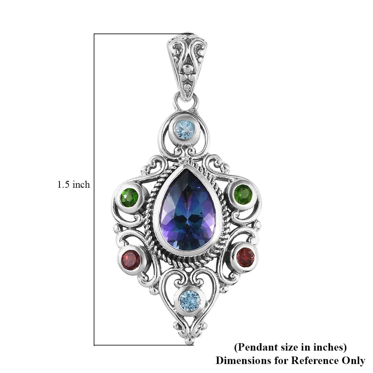 Brazilian Periwinkle Bloom Petalite and Multi Gemstone Pendant in Sterling Silver 2.00 ctw image number 5