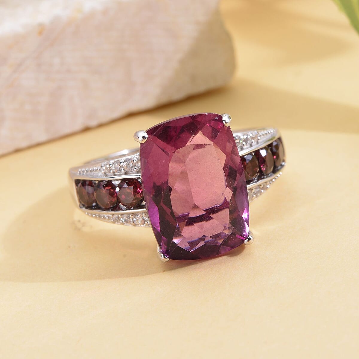Grape Color Fluorite and Multi Gemstone Ring in Rhodium Over Sterling Silver 9.15 ctw image number 1