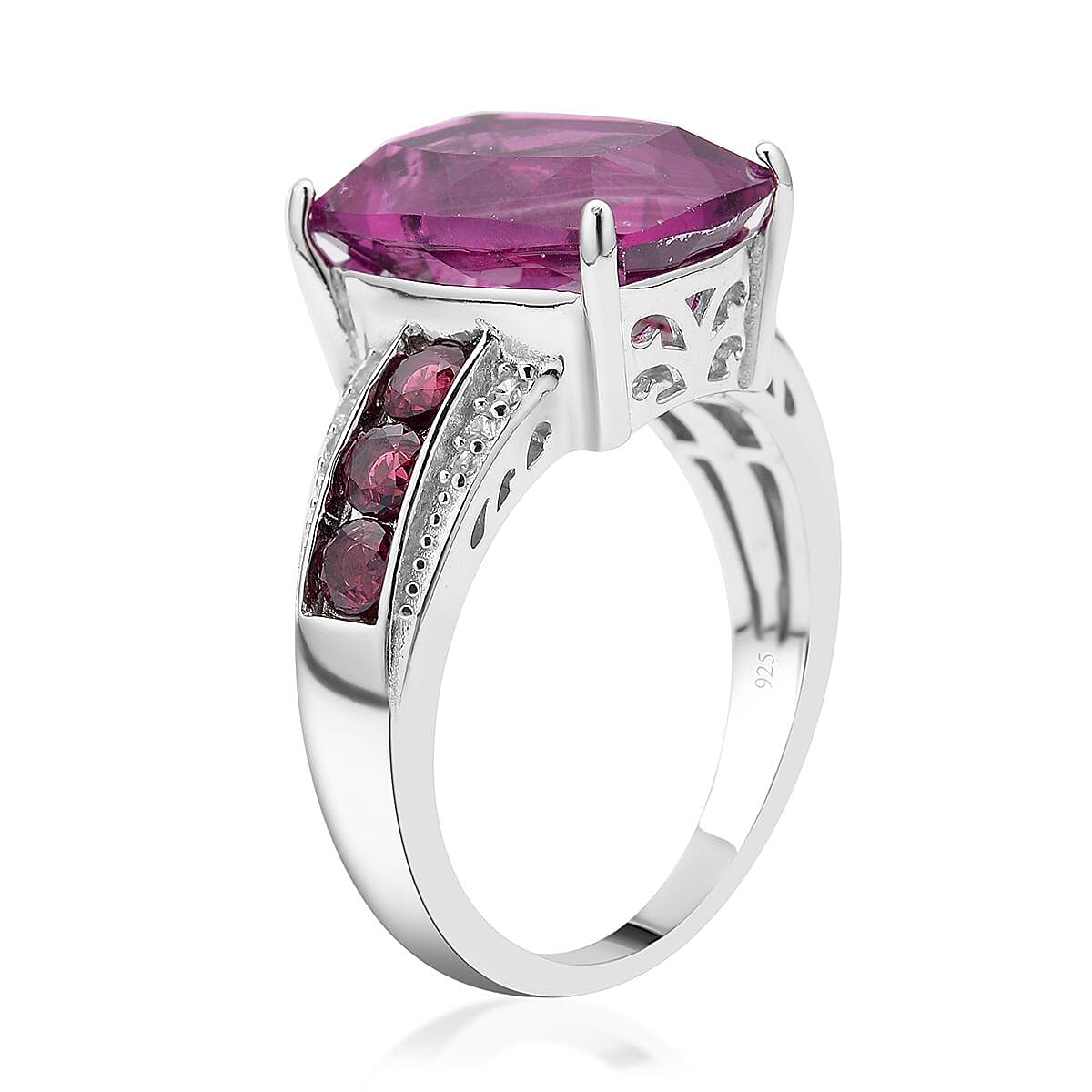 Grape Color Fluorite and Multi Gemstone Ring in Rhodium Over Sterling Silver 9.15 ctw image number 3