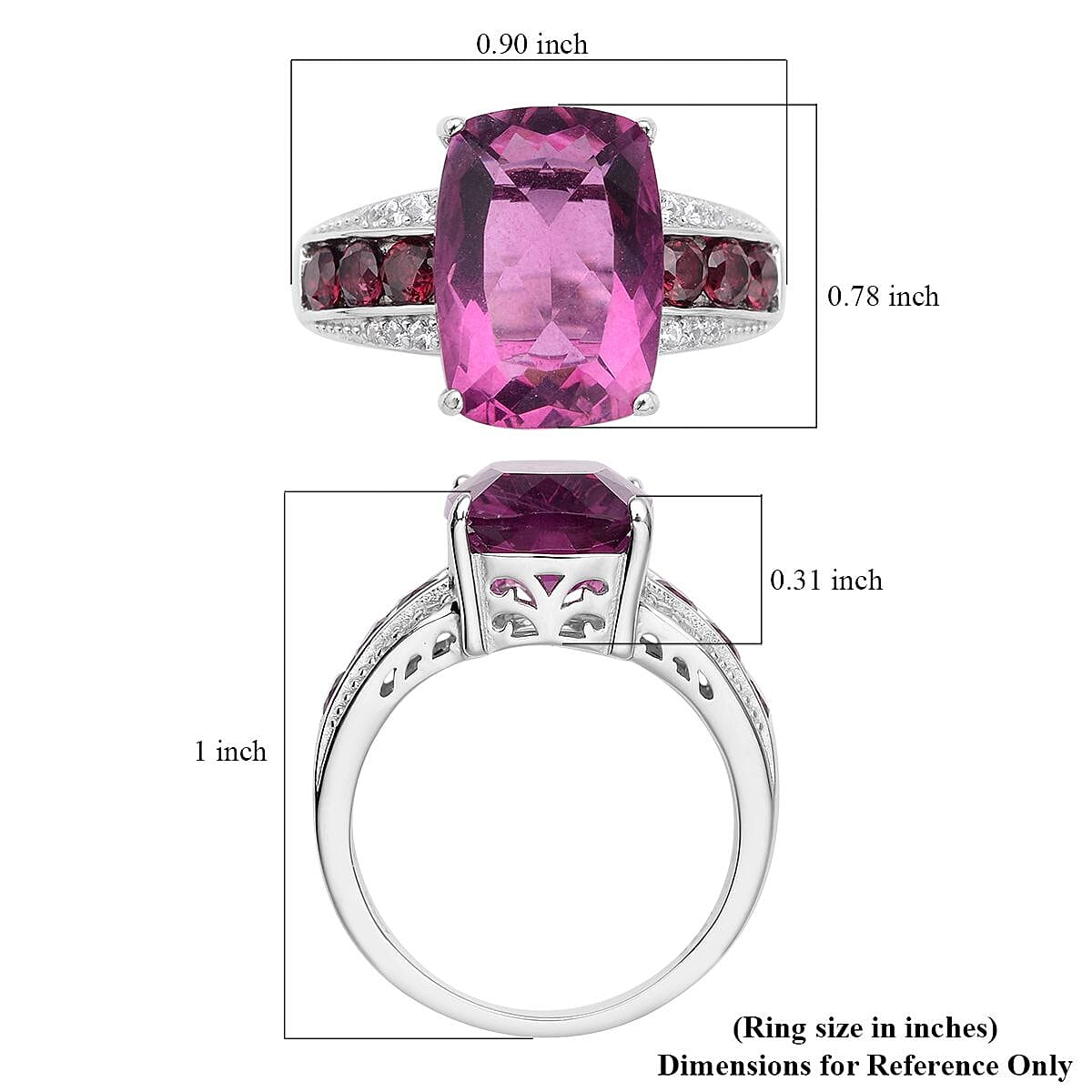 Grape Color Fluorite and Multi Gemstone Ring in Rhodium Over Sterling Silver (Size 7.0) 9.15 ctw image number 5