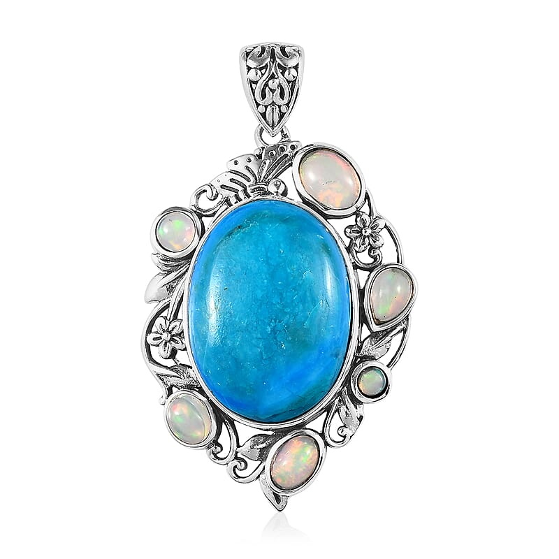 Artisan Crafted Premium Peruvian Opalina and Ethiopian Welo Opal 17.90 ctw Pendant in Sterling Silver