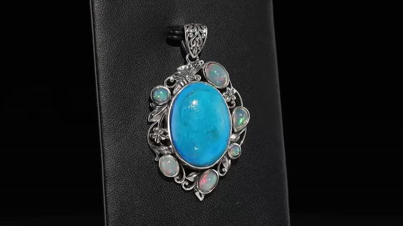 Artisan Crafted Premium Peruvian Opalina and Ethiopian Welo Opal 17.90 ctw Pendant in Sterling Silver