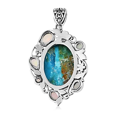 Artisan Crafted Premium Peruvian Opalina and Ethiopian Welo Opal 17.90 ctw Pendant in Sterling Silver