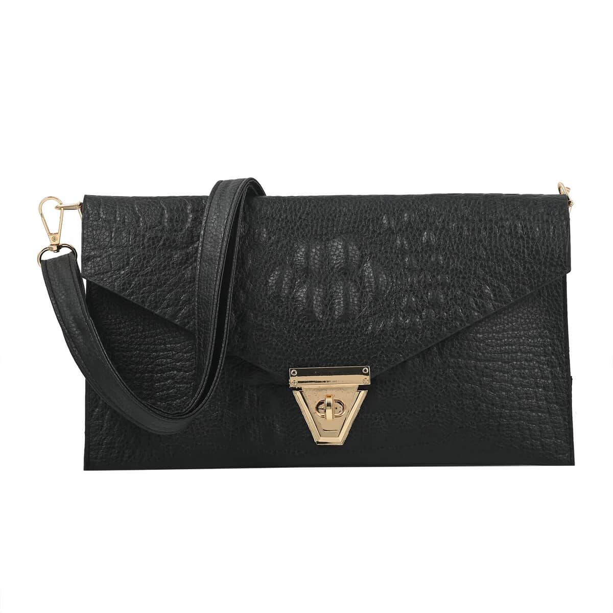 YOUZEY Black Croc Embossed Vegan Leather Envelope Crossbody Bag for Women | Designer Crossbody Bag Purse | Vegan Leather Bag image number 0