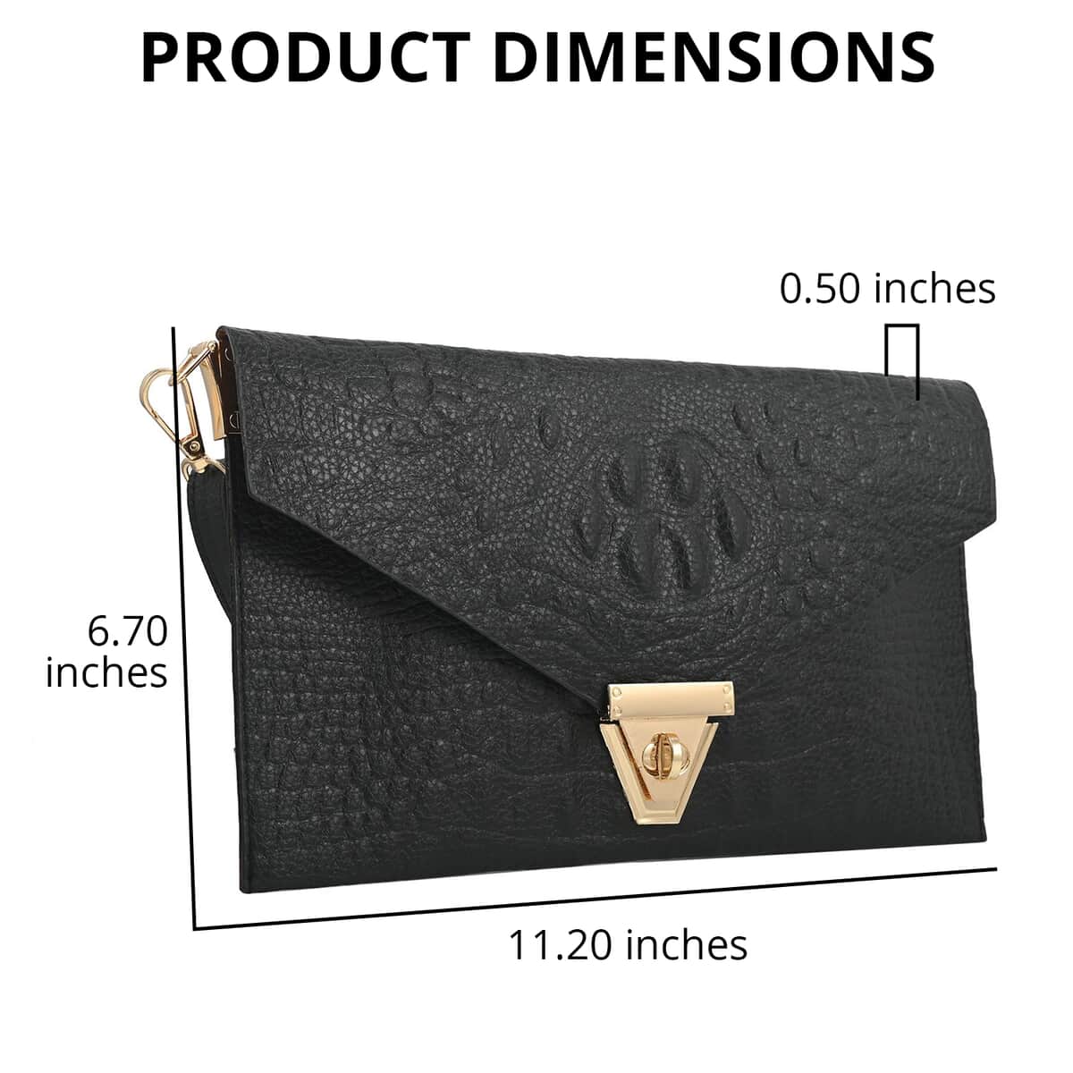 YOUZEY Black Croc Embossed Vegan Leather Envelope Crossbody Bag for Women | Designer Crossbody Bag Purse | Vegan Leather Bag image number 2