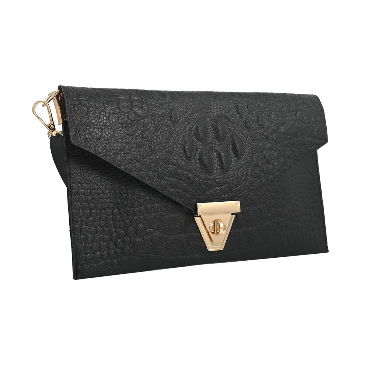 YOUZEY Black Croc Embossed Vegan Leather Envelope Crossbody Bag for Women | Designer Crossbody Bag Purse | Vegan Leather Bag image number 4