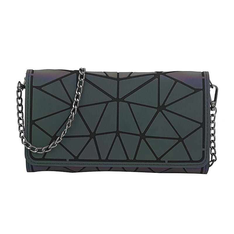 Youzey Multi Color Vegan Leather Triangle Iridescent Holographic Wallet | Vegan Leather Women's Wallet | Ladies Travel Wallet | Compact Wallet Purse
