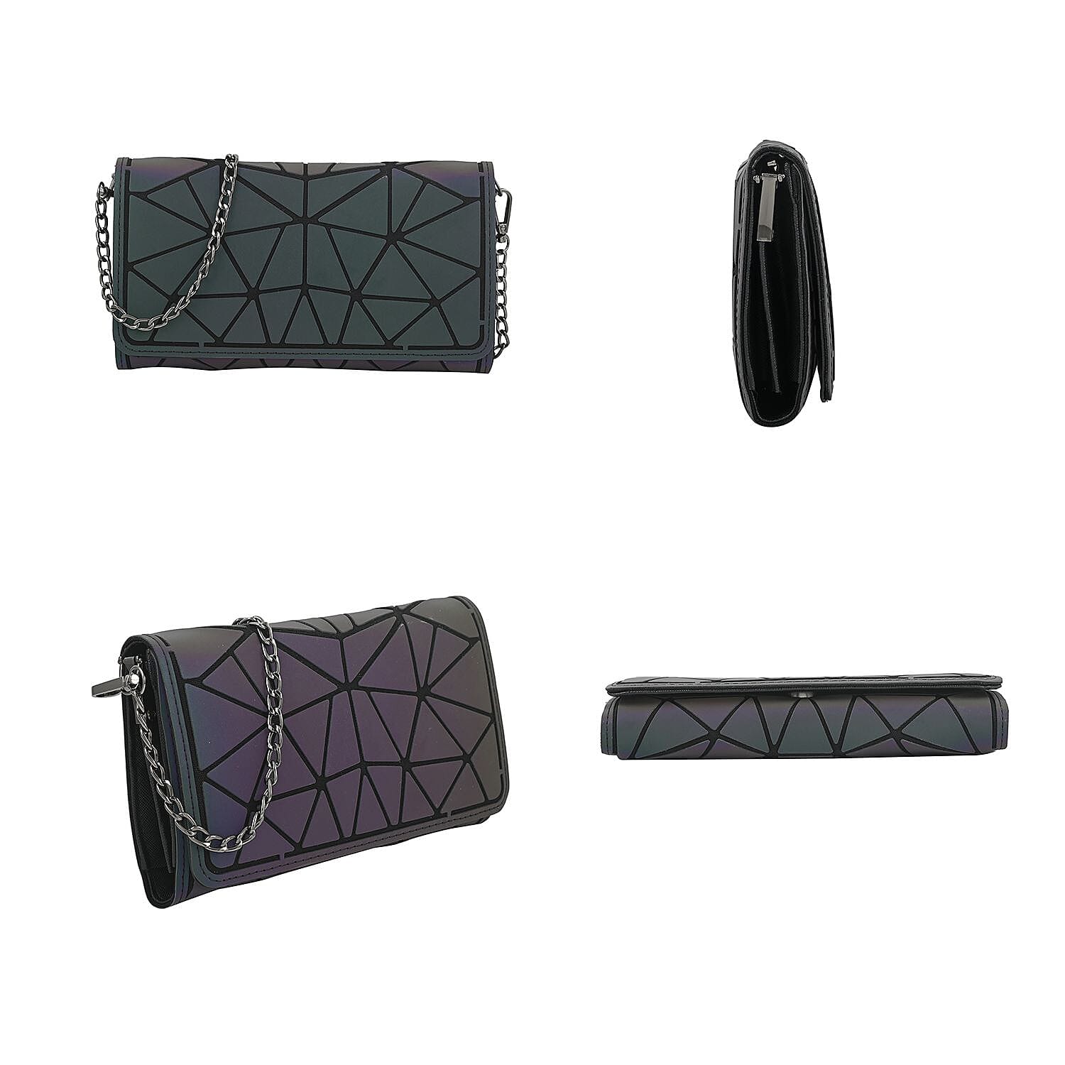 Youzey Multi Color Vegan Leather Triangle Iridescent Holographic Wallet | Vegan Leather Women's Wallet | Ladies Travel Wallet | Compact Wallet Purse