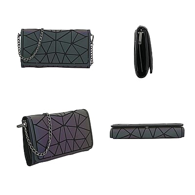 Youzey Multi Color Vegan Leather Triangle Iridescent Holographic Wallet | Vegan Leather Women's Wallet | Ladies Travel Wallet | Compact Wallet Purse