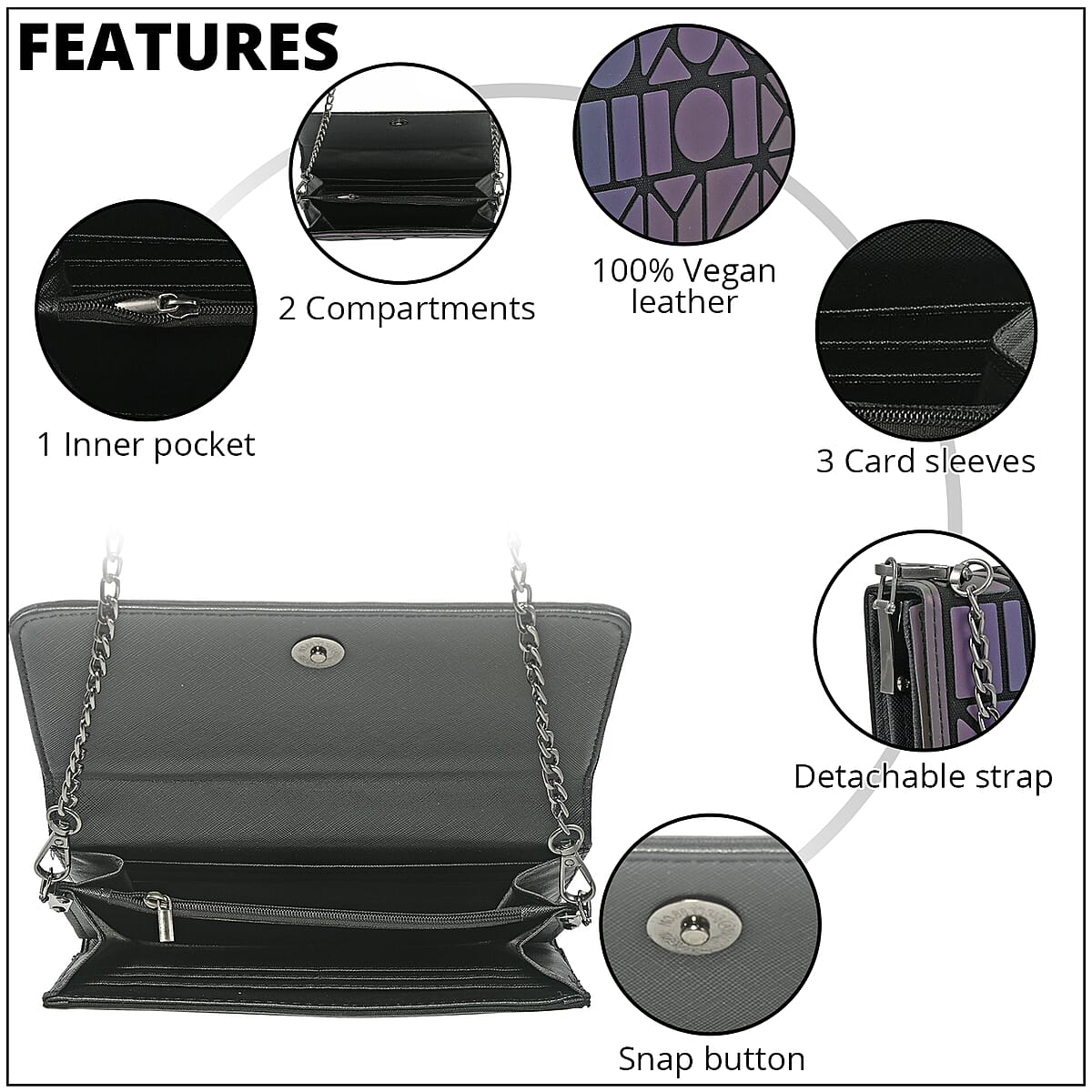 YOUZEY Multi Color Vegan Leather Circles Iridescent Holographic Wallet , Vegan Leather Women's Wallet , Ladies Travel Wallet , Compact Wallet Purse image number 1