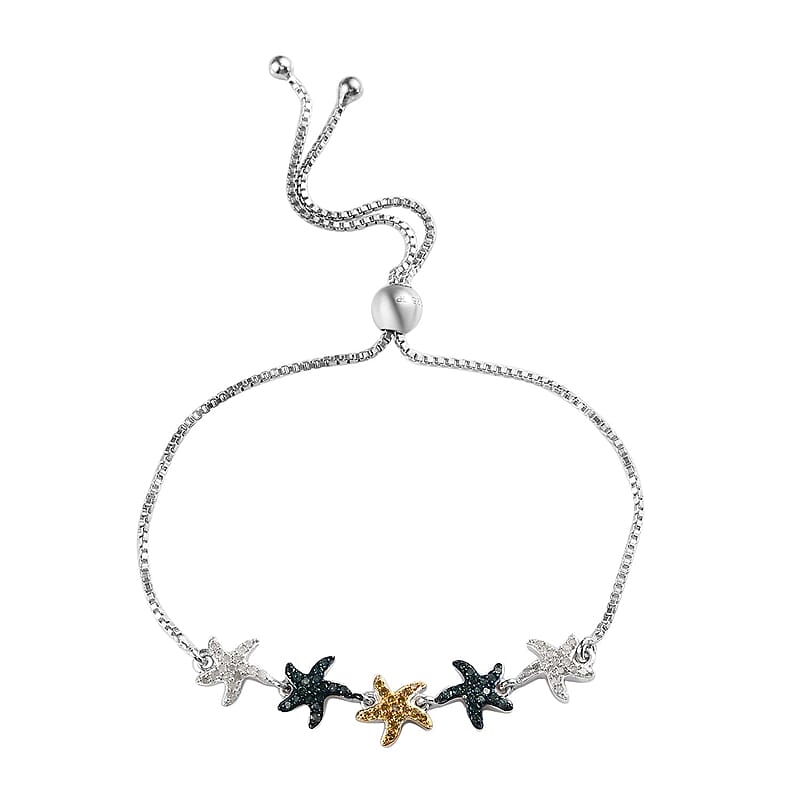 GP Special Sea Life Diamond Collection Blue and Yellow Diamond and Diamond Bolo Bracelet in Platinum Over Sterling Silver 0.50 ctw
